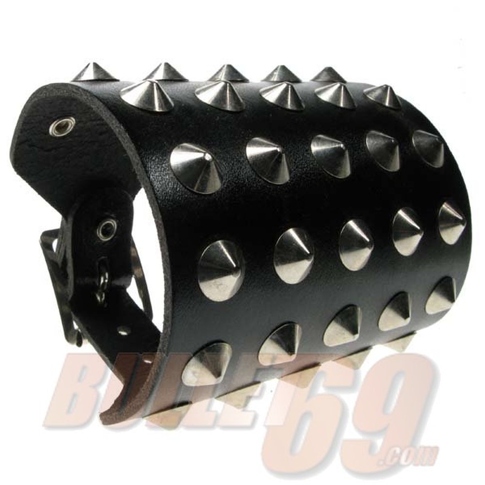 Bullet 69 Funky Punk - 5 Row Conical Polsband - Zwart/Zilverkleurig